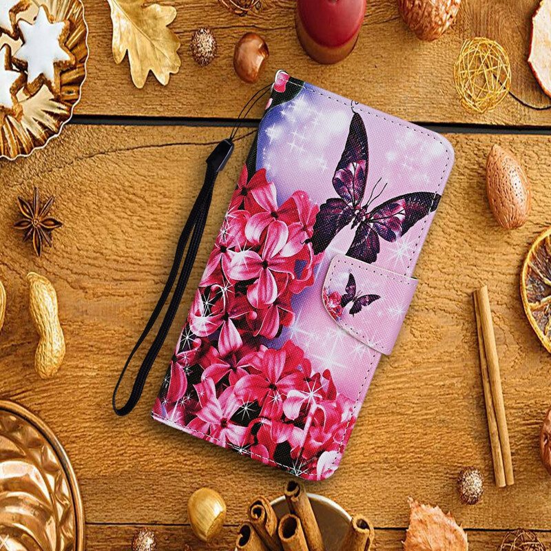 Folio Deksel Til Huawei P Smart 2021 Butterflies Floral Lanyard