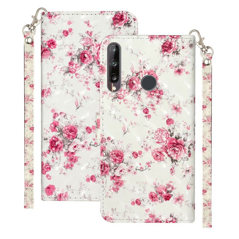 Folio Deksel Til Huawei Y6p Med Kjede Strap Light Spot Flowers