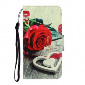 Folio Deksel Til Samsung Galaxy Note 20 Med Kjede Romantisk Rose Med Stropp