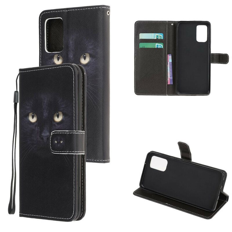 Folio Deksel Til Samsung Galaxy Note 20 Med Kjede Strappy Black Cat Eyes