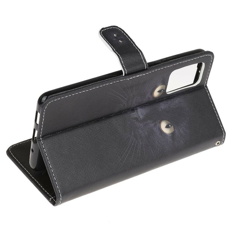 Folio Deksel Til Samsung Galaxy Note 20 Med Kjede Strappy Black Cat Eyes