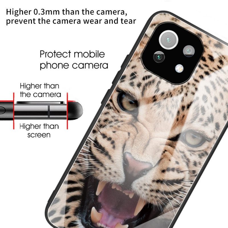 Mobildeksel Til Xiaomi Mi 11 Lite 4G / 5G / 5G NE Leopard Herdet Glass