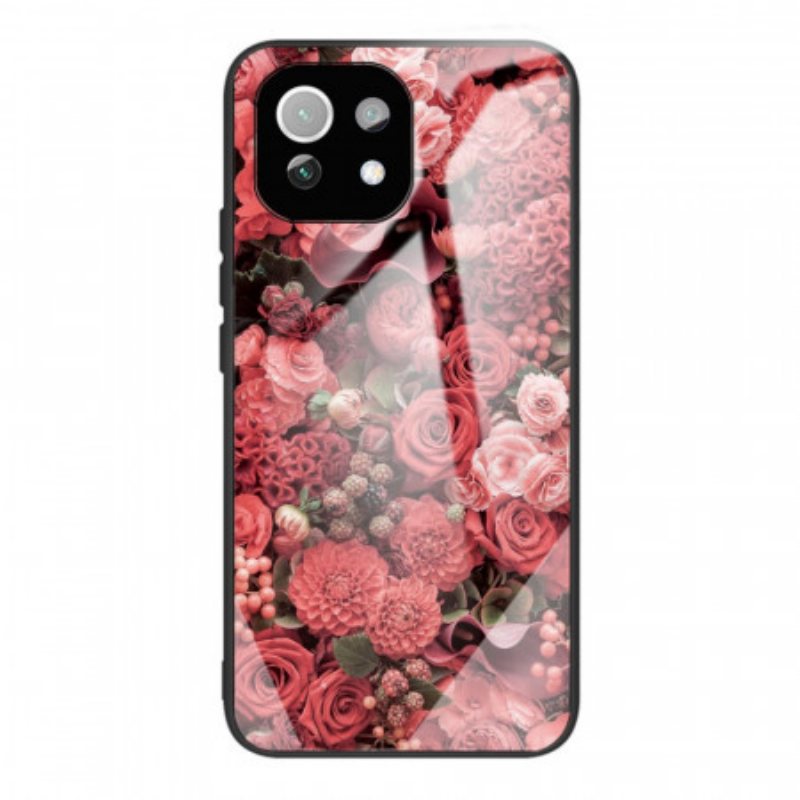 Mobildeksel Til Xiaomi Mi 11 Lite 4G / 5G / 5G NE Rose Blomster Herdet Glass