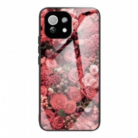 Mobildeksel Til Xiaomi Mi 11 Lite 4G / 5G / 5G NE Rose Blomster Herdet Glass