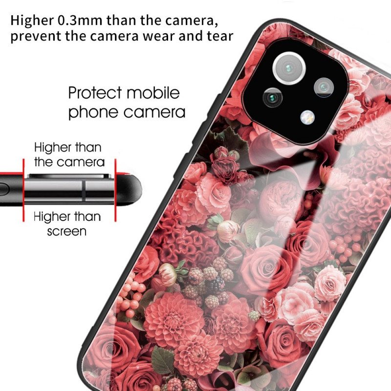 Mobildeksel Til Xiaomi Mi 11 Lite 4G / 5G / 5G NE Rose Blomster Herdet Glass