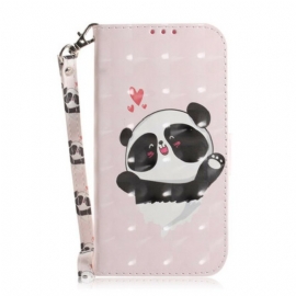 Folio Deksel Til Xiaomi Redmi Note 9 Med Kjede Panda Love Med Snor