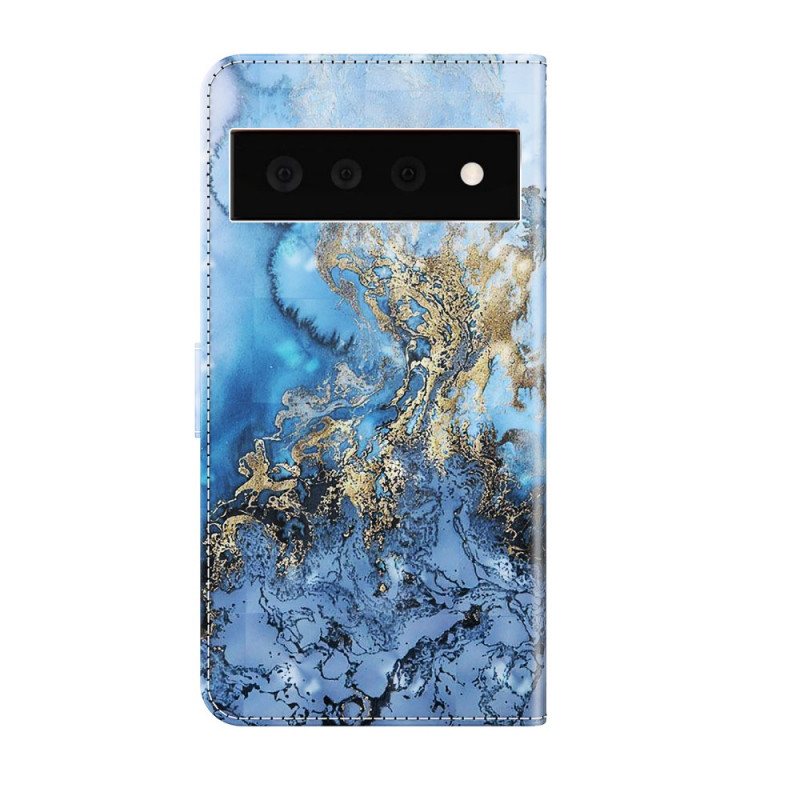 Lærdeksel Til Google Pixel 6 Pro Light Spot Marble Design Med Snor