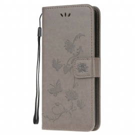 Folio Deksel Til Samsung Galaxy Note 20 Ultra Med Kjede Thong Sommerfugler Og Blomster