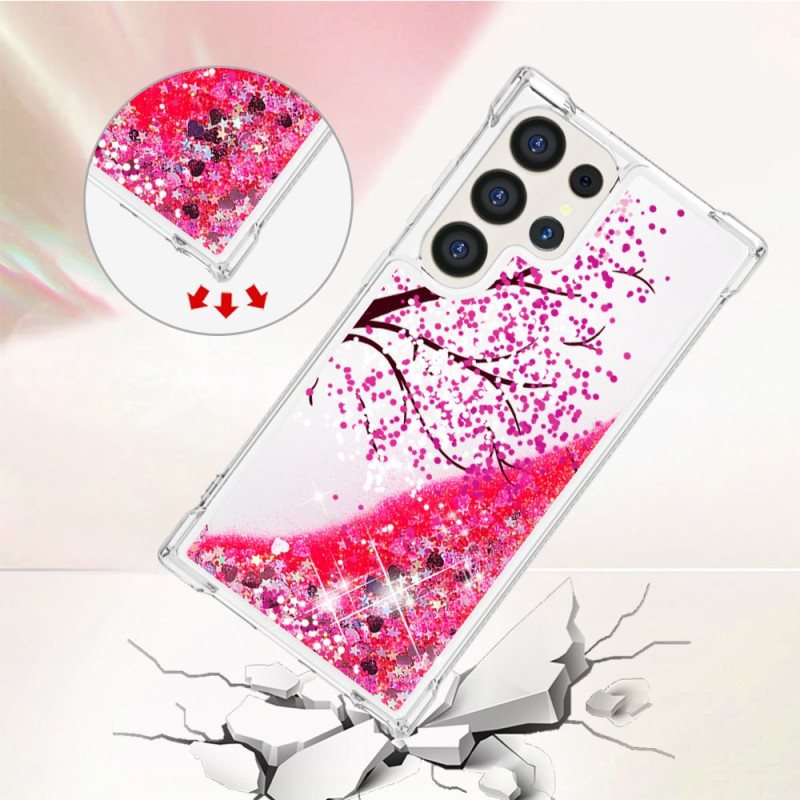 Deksel Samsung Galaxy S24 Ultra 5g Mobildeksel Cherry Blossom Paljetter