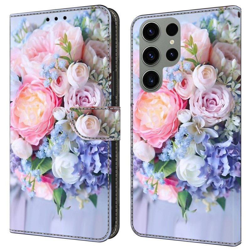 Folio Deksel Samsung Galaxy S24 Ultra 5g Fargerike Blomster Beskyttelse Deksel