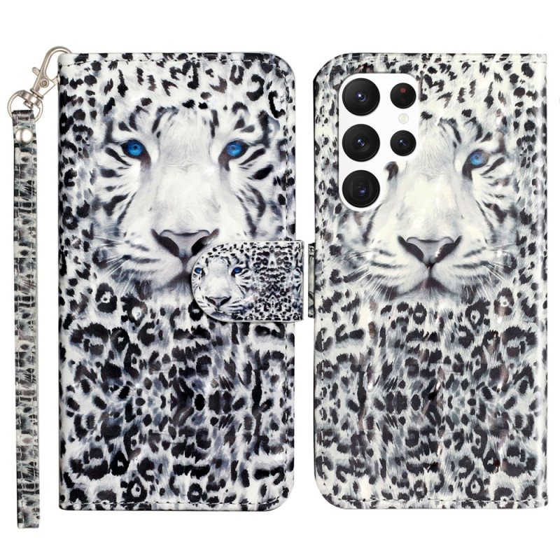 Lærdeksel Folio Deksel Samsung Galaxy S24 Ultra 5g Leopard Med Stropp