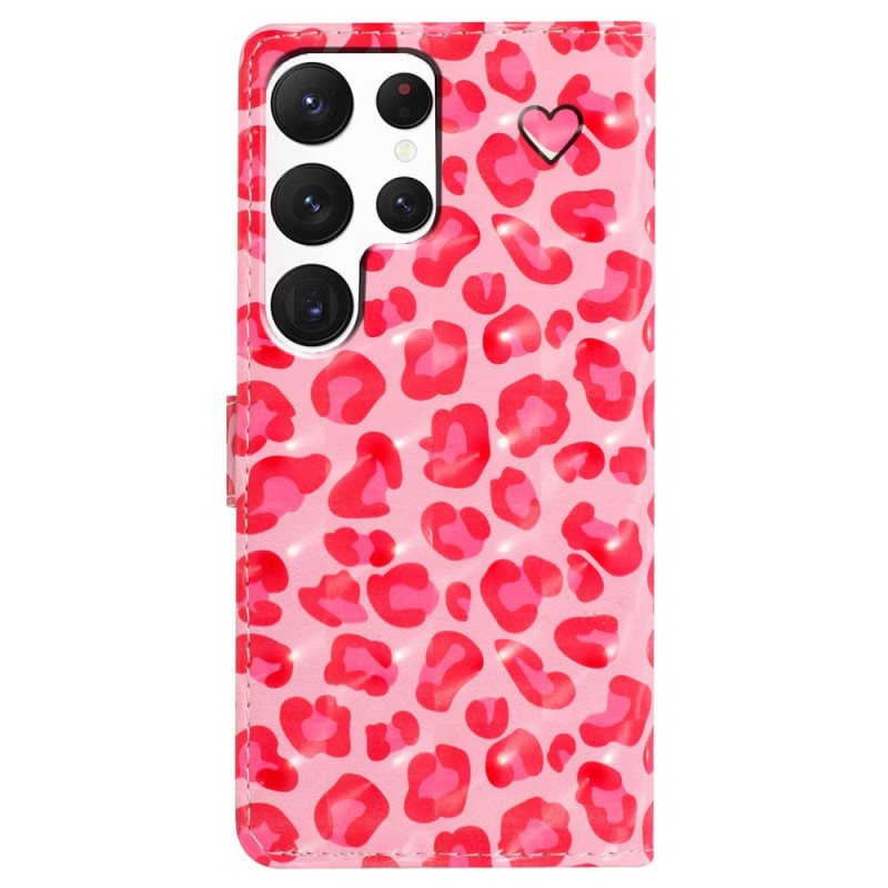 Lærdeksel Folio Deksel Samsung Galaxy S24 Ultra 5g Rosa Leopardtrykk