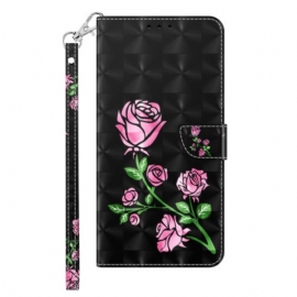 Lærdeksel Folio Deksel Samsung Galaxy S24 Ultra 5g Roseblomster Med Stropp