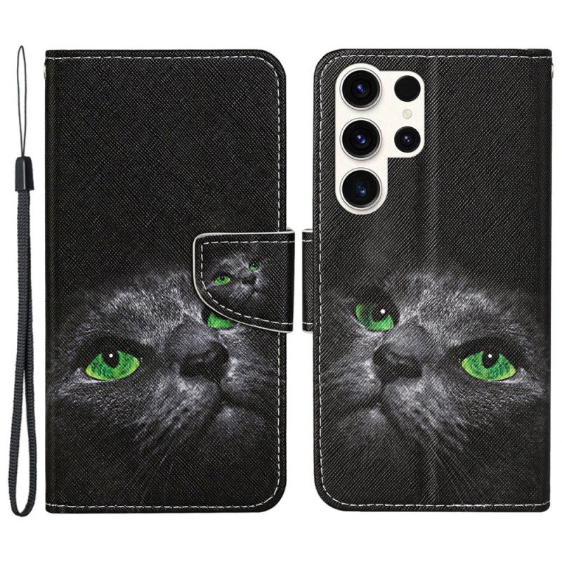 Lærdeksel Folio Deksel Samsung Galaxy S24 Ultra 5g Strappy Cat Eyes