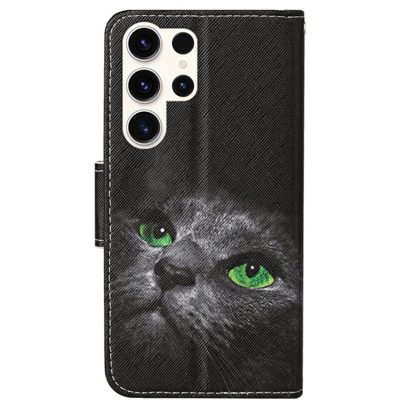 Lærdeksel Folio Deksel Samsung Galaxy S24 Ultra 5g Strappy Cat Eyes