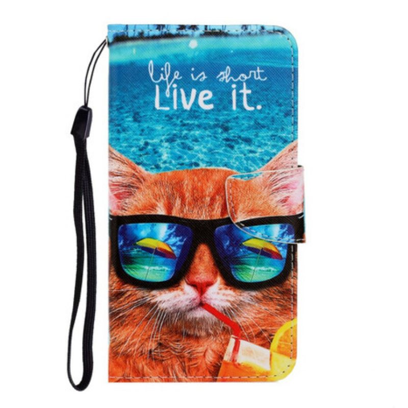 Folio Deksel Til iPhone 12 Pro Max Med Kjede Cat Live It Strappy