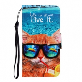 Folio Deksel Til iPhone 12 Pro Max Med Kjede Cat Live It Strappy
