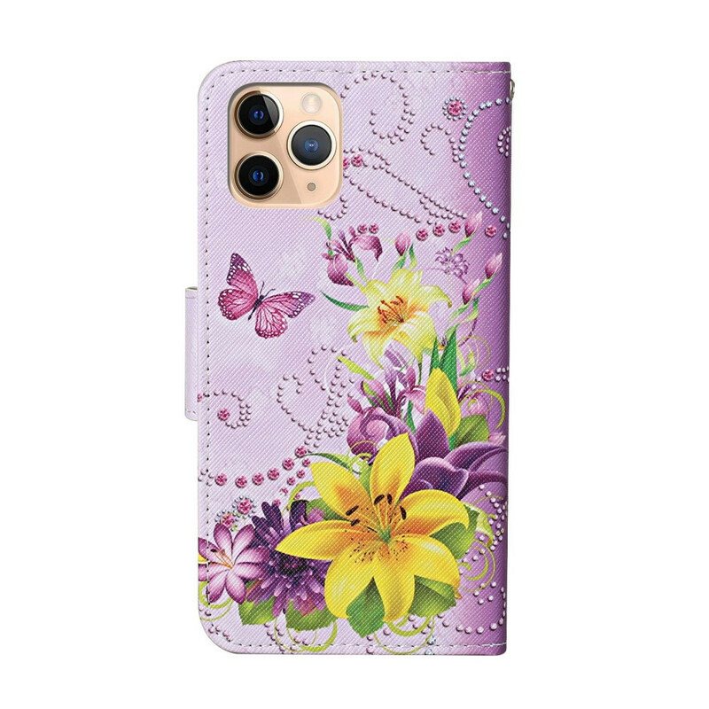 Folio Deksel Til iPhone 12 Pro Max Mesterlige Blomster Med Stropp