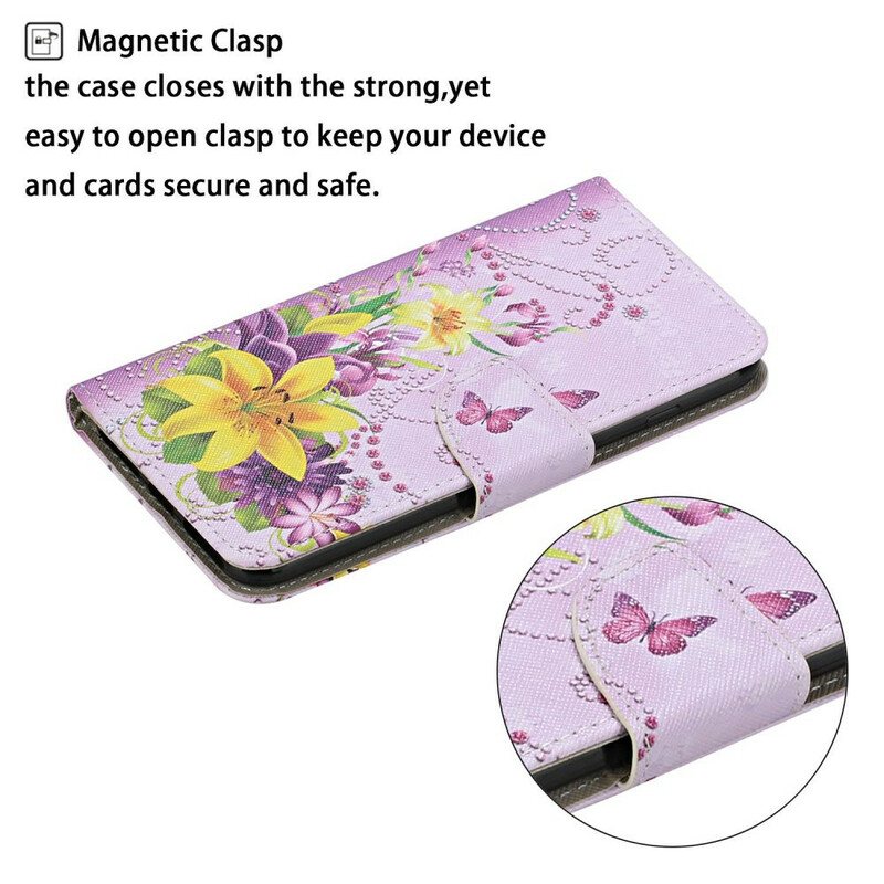 Folio Deksel Til iPhone 12 Pro Max Mesterlige Blomster Med Stropp