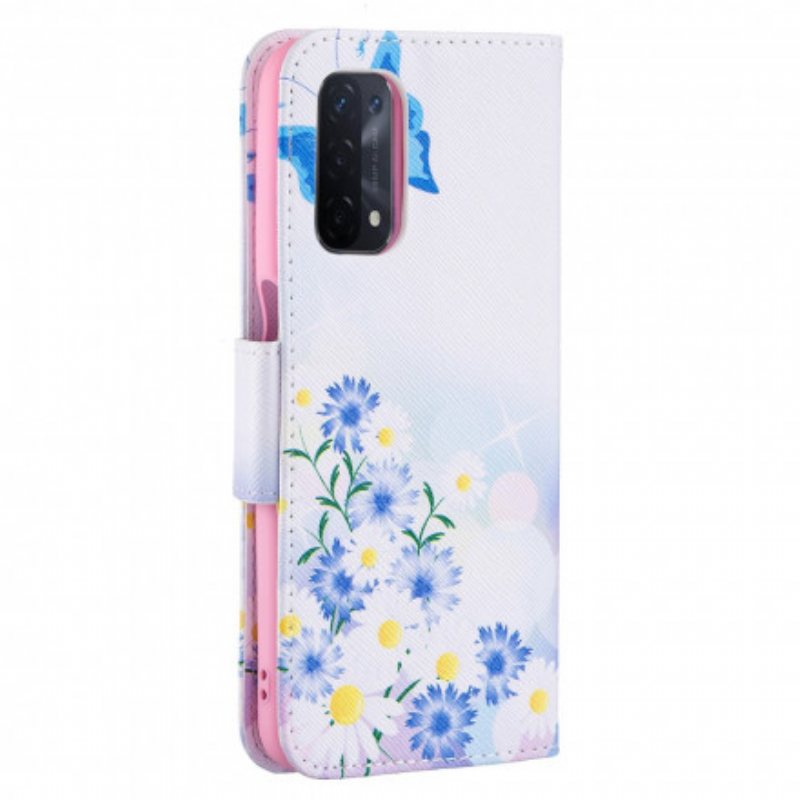 Folio Deksel Til Oppo A54 5G / A74 5G Malte Sommerfugler Og Blomster