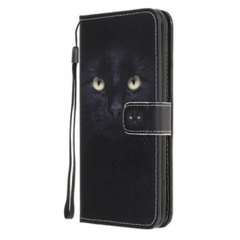 Folio Deksel Til Huawei Y5p Med Kjede Strappy Black Cat Eyes