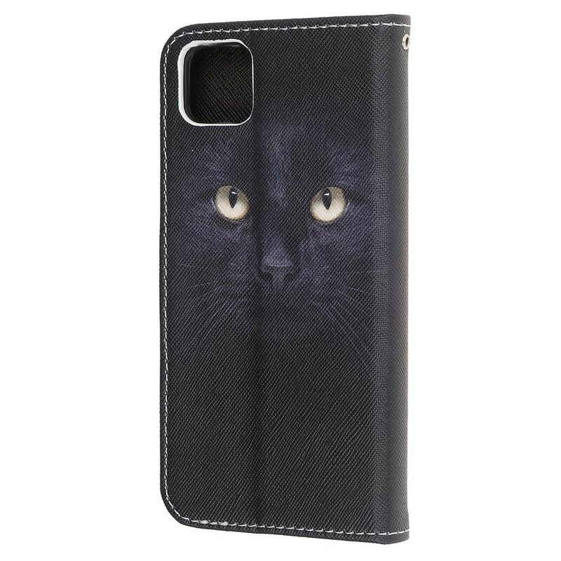 Folio Deksel Til Huawei Y5p Med Kjede Strappy Black Cat Eyes