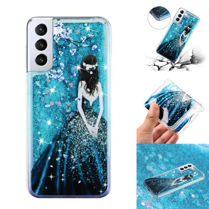 Deksel Samsung Galaxy S24 Plus 5g Mobildeksel Blue Girl Glitter Liquid