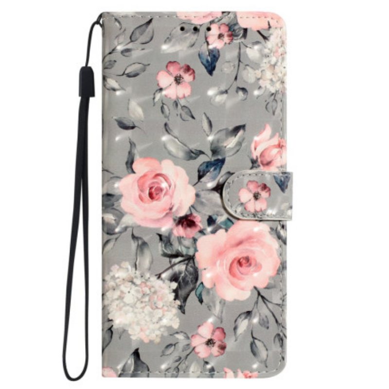 Folio Deksel Samsung Galaxy S24 Plus 5g Blomster Med Stropp