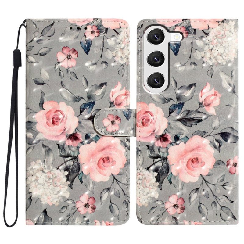 Folio Deksel Samsung Galaxy S24 Plus 5g Blomster Med Stropp