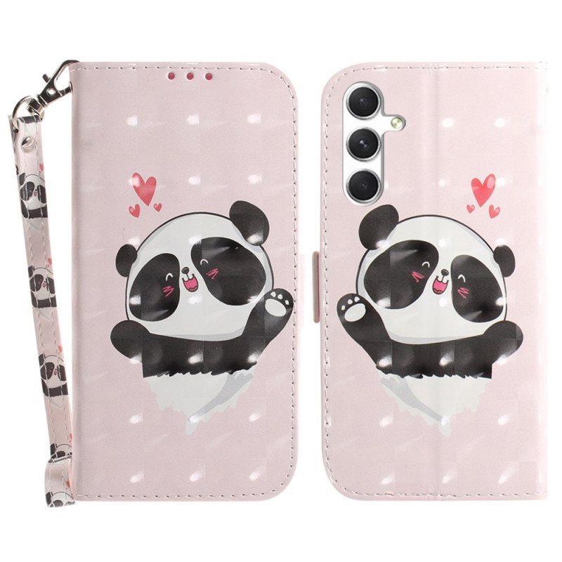 Folio Deksel Samsung Galaxy S24 Plus 5g Panda Love Med Stropp