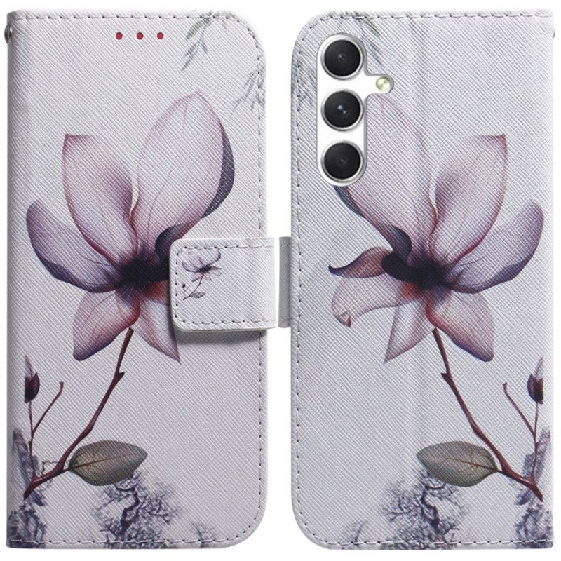 Folio Deksel Samsung Galaxy S24 Plus 5g Rosa Blomst Beskyttelse Deksel