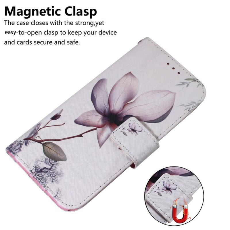 Folio Deksel Samsung Galaxy S24 Plus 5g Rosa Blomst Beskyttelse Deksel