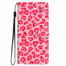 Folio Deksel Samsung Galaxy S24 Plus 5g Rosa Leopardtrykk Med Stropp Beskyttelse Deksel