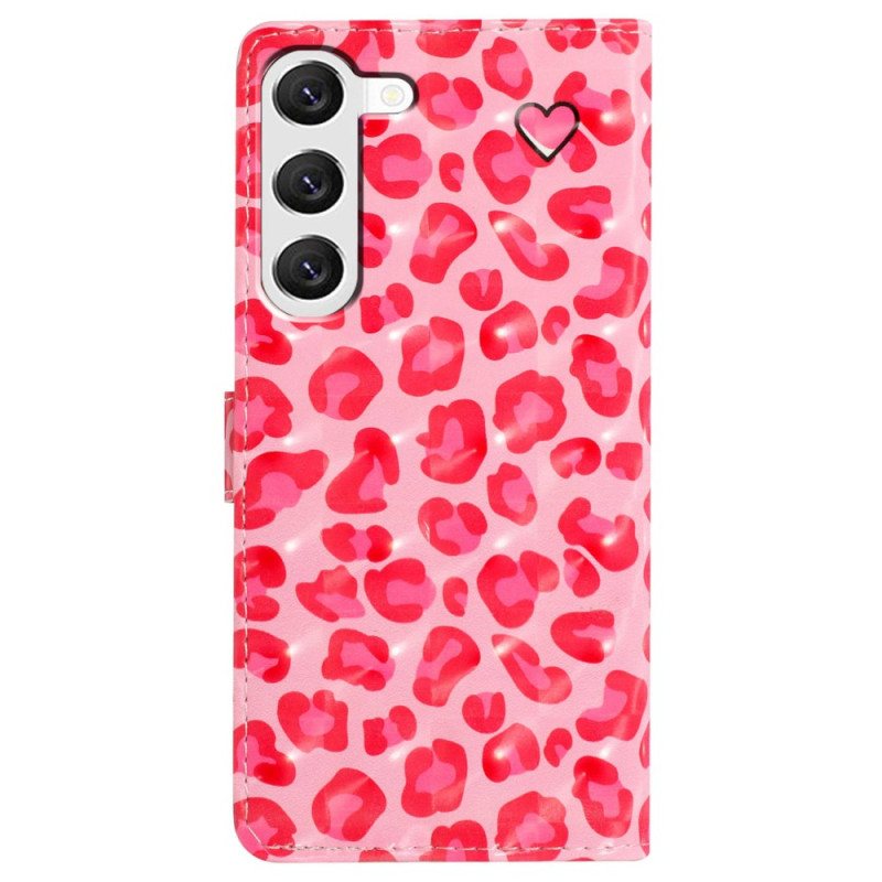 Folio Deksel Samsung Galaxy S24 Plus 5g Rosa Leopardtrykk Med Stropp Beskyttelse Deksel