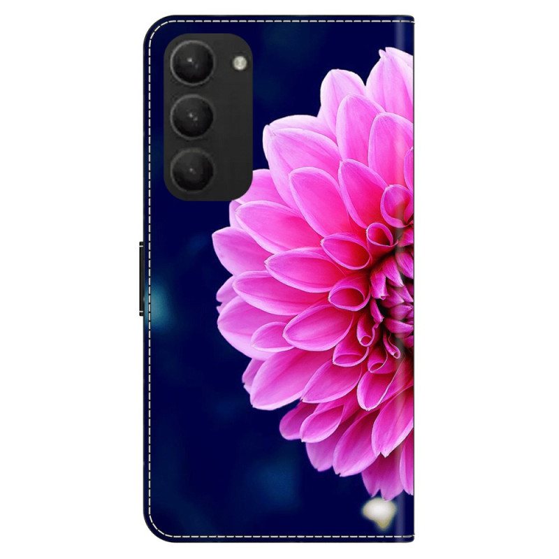 Folio Deksel Til Samsung Galaxy S24 Plus 5g Rosa Blomster På Blå Bakgrunn