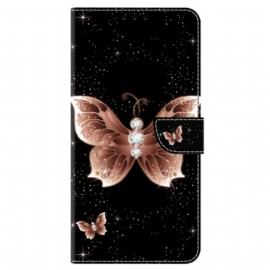 Folio Deksel Til Samsung Galaxy S24 Plus 5g Rosa Diamant Sommerfugl