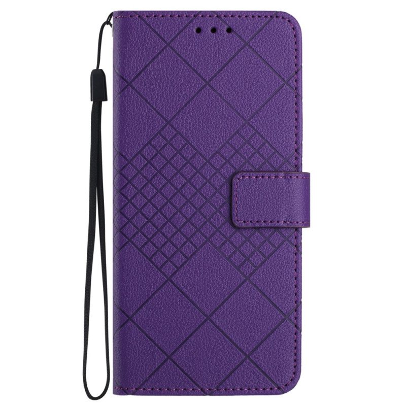 Lærdeksel Folio Deksel Samsung Galaxy S24 Plus 5g Mobildeksel Strappy Diamonds