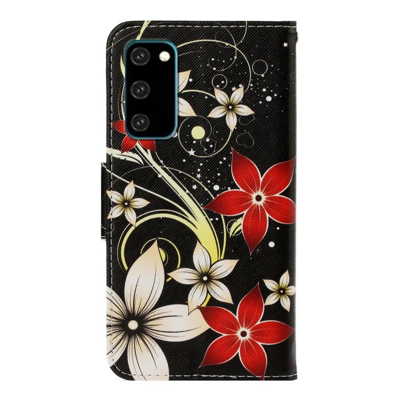 Folio Deksel Til Samsung Galaxy S20 Med Kjede Fargerike Strappy Blomster