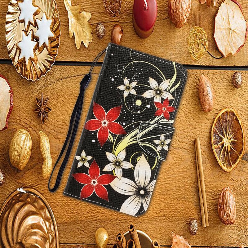 Folio Deksel Til Samsung Galaxy S20 Med Kjede Fargerike Strappy Blomster