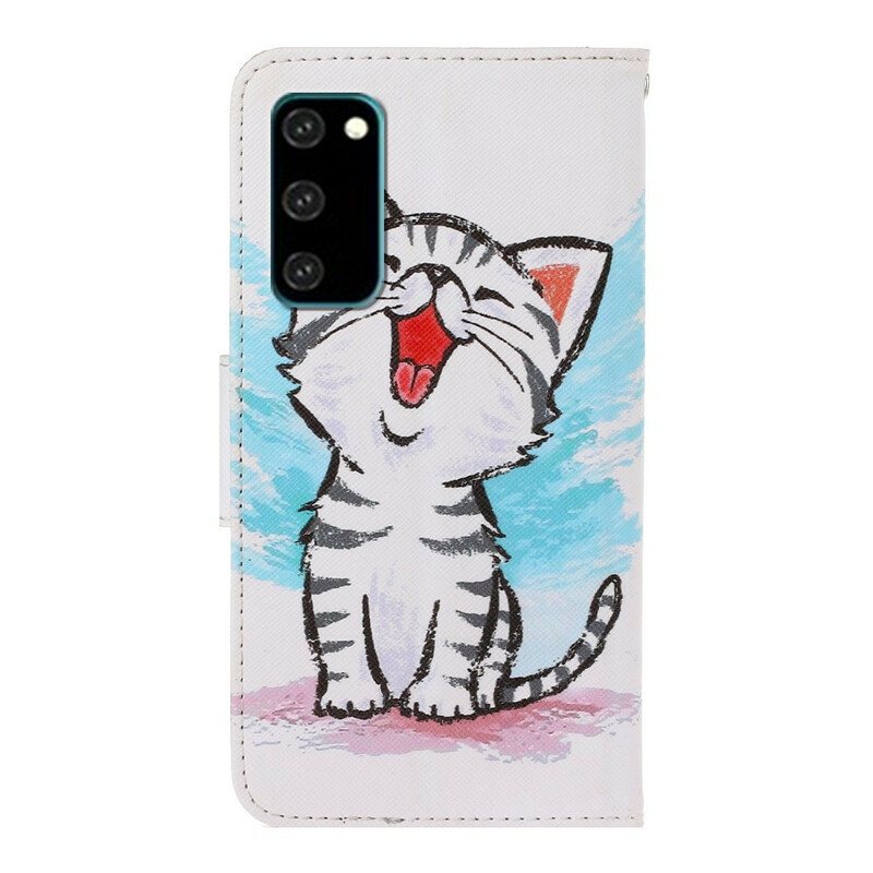 Folio Deksel Til Samsung Galaxy S20 Med Kjede Strappy Color Kitten