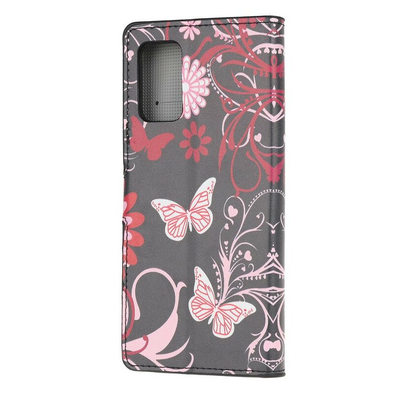 Folio Deksel Til Samsung Galaxy S20 Sommerfugler Og Blomster