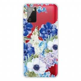 Deksel Til Samsung Galaxy A02s Sømløs Akvarell Blå Blomster
