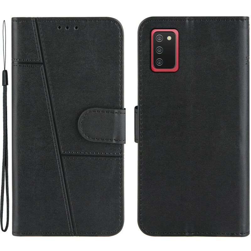 Folio Deksel Til Samsung Galaxy A02s Med Kjede Strappy Geo Leather Effect