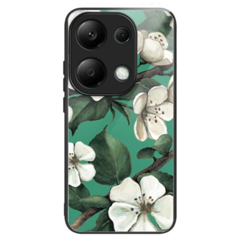 Deksel Til Xiaomi Redmi Note 13 Pro 4g Hvite Blomster Av Herdet Glass