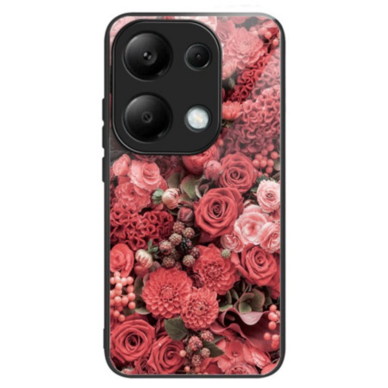 Deksel Xiaomi Redmi Note 13 Pro 4g Røde Og Rosa Blomster Av Herdet Glass