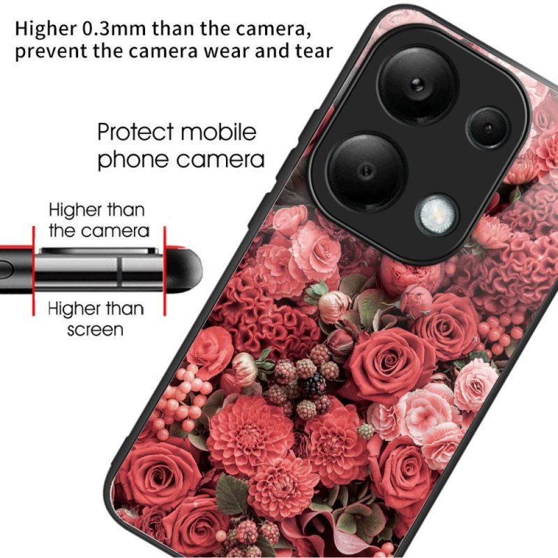 Deksel Xiaomi Redmi Note 13 Pro 4g Røde Og Rosa Blomster Av Herdet Glass