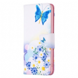 Lærdeksel Folio Deksel Xiaomi Redmi Note 13 Pro 4g Mobildeksel Sommerfugl Og Blomster Akvarell