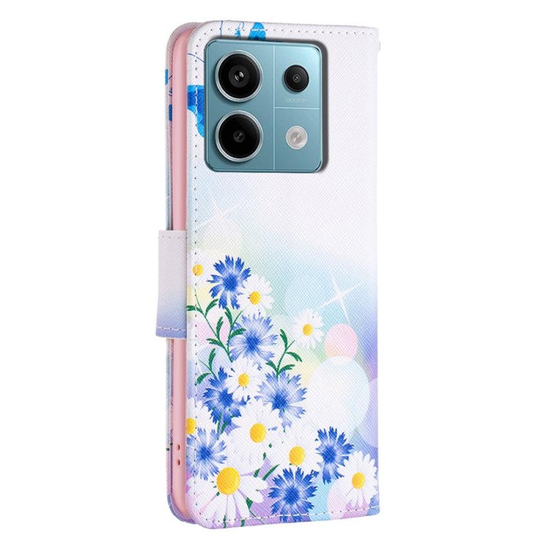 Lærdeksel Folio Deksel Xiaomi Redmi Note 13 Pro 4g Mobildeksel Sommerfugl Og Blomster Akvarell