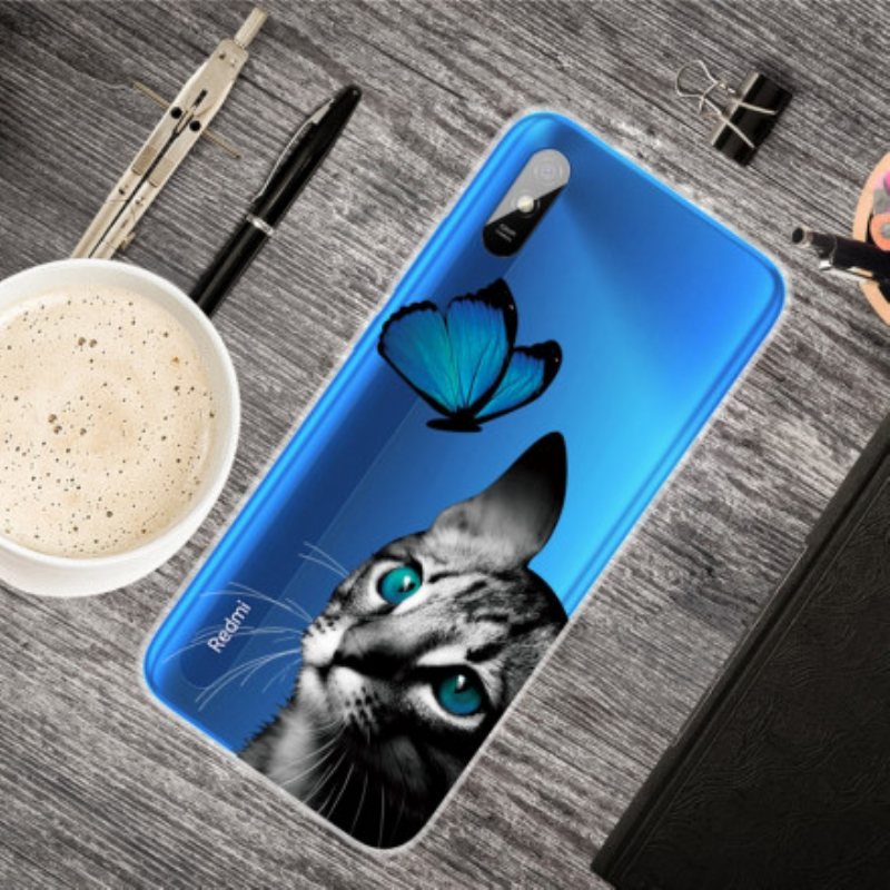 Deksel Til Xiaomi Redmi 9A Katt Og Sommerfugl