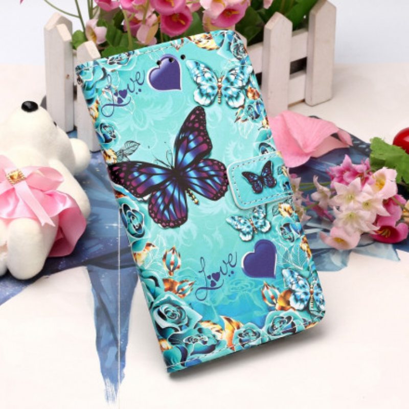 Folio Deksel Til Xiaomi Redmi 9A Med Kjede Elsker Butterflies Strappy